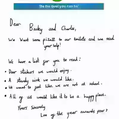 Letter from the Loo of The Year Awards Year 3 Ambassadors at Madley Primary School